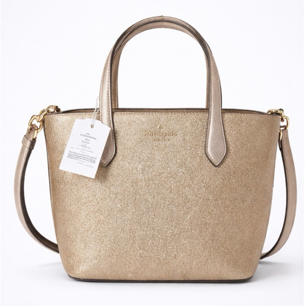 Kate Spade Glitter Glimmer Small Zip Satchel Crossbody Bag Gold NWT Holiday